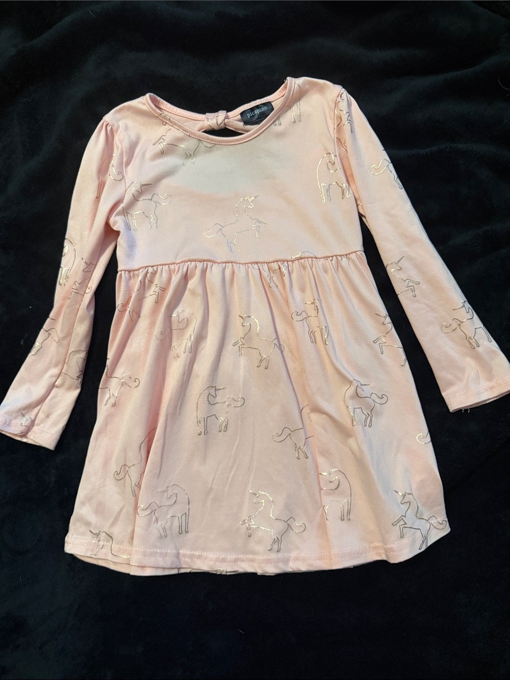 Girls' Light Pink Unicorn Long Sleeve Casual Dress